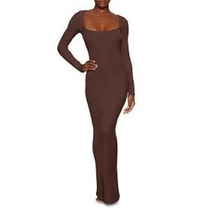 Skims Soft Lounge Long Sleeve Dress in Cocoa Size XL